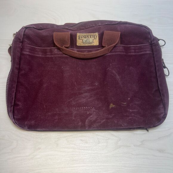 Lands End Canvas Square Rigger Briefcase Messenger USA Made Maroon - Picture 1 of 11
